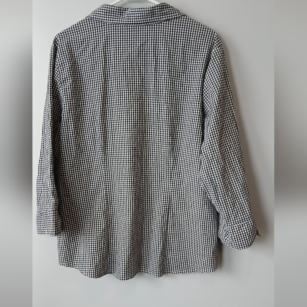 Real Comfort Black & White Gingham Button Down Shirt Woman's XL Office Casual - Picture 3 of 5
